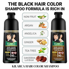 Kilarca 5-in-1 Hair Color Shampoo 200ml – Dark Brown, Black & Light Brown | Ammonia-Free | Kilarca