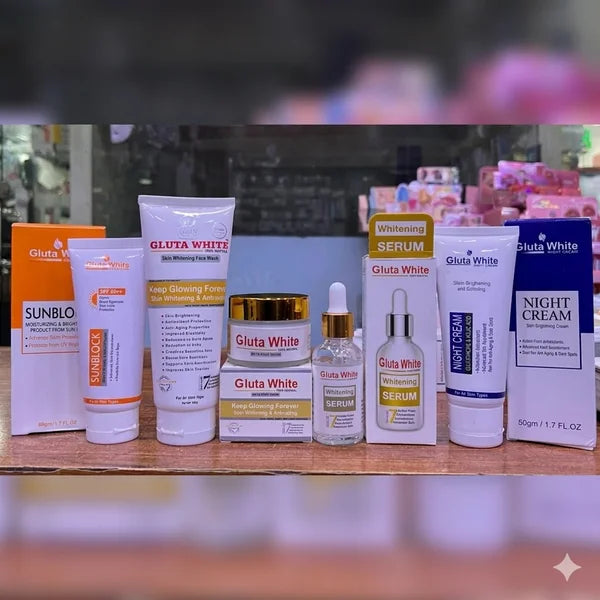 5-in-1 Gluta White Facial Brightening Kit – Glutathione Glow, Sunblock & Deep Hydration | Kilarca