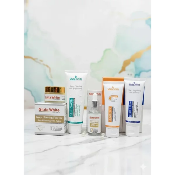5-in-1 Gluta White Facial Brightening Kit – Glutathione Glow, Sunblock & Deep Hydration | Kilarca
