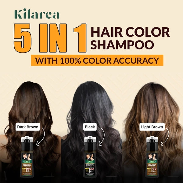Kilarca 5-in-1 Hair Color Shampoo 200ml – Dark Brown, Black & Light Brown | Ammonia-Free | Kilarca