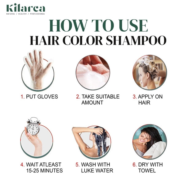 Kilarca 5-in-1 Hair Color Shampoo 200ml – Dark Brown, Black & Light Brown | Ammonia-Free | Kilarca