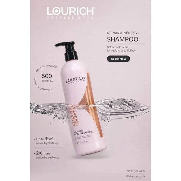 Lourich Professional Keratin & Argan Oil Shampoo 500ml – Frizz Control, Repair & Shine | Kilarca